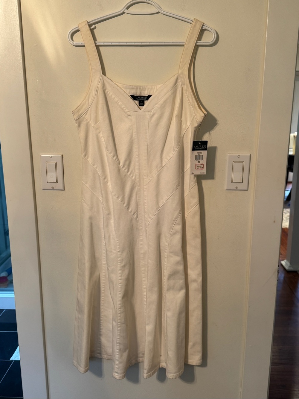 Ralph Lauren Cream A-Line Midi Dress with V-Neck Straps